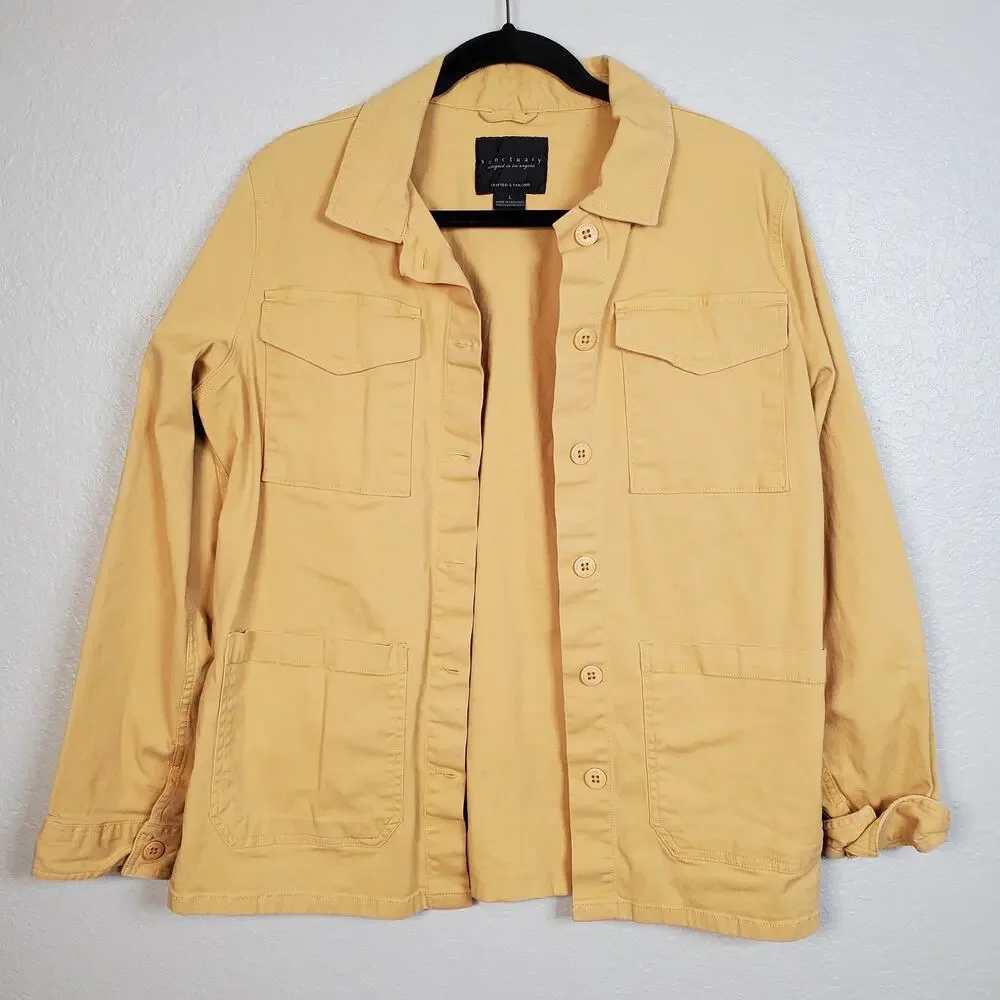 Sanctuary Jacket Womens Large Button Front Barn Chore Coat Canvas Pockets Button